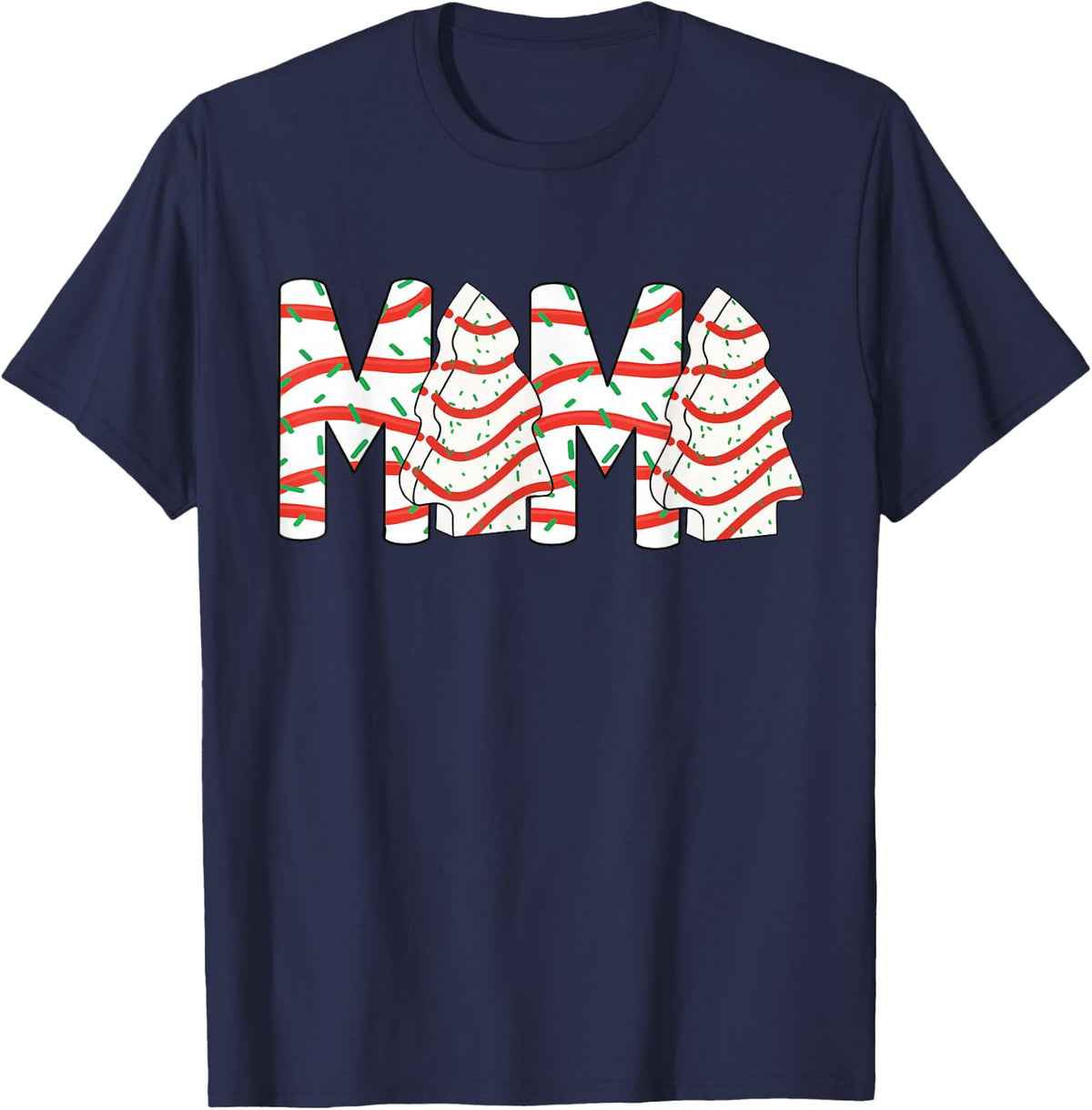 Mama Christmas Tree Cake Winter Holiday Xmas Women Costume T-Shirt - Navy Blue