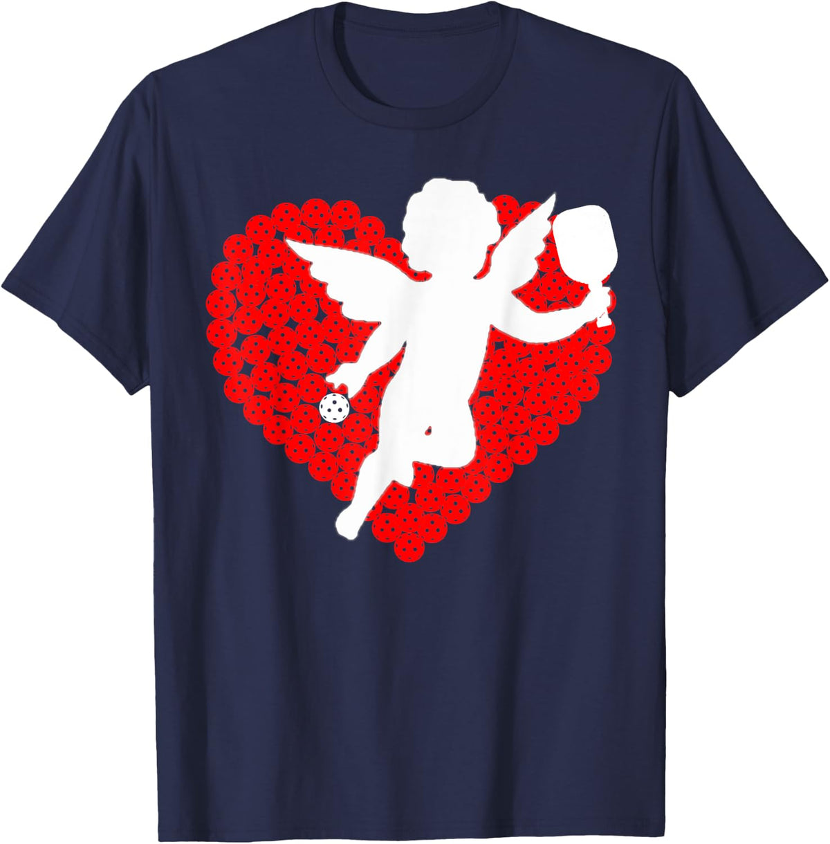 Pickleball Valentine's Day Cupid Heart With Paddle and Ball T-Shirt - Navy Blue