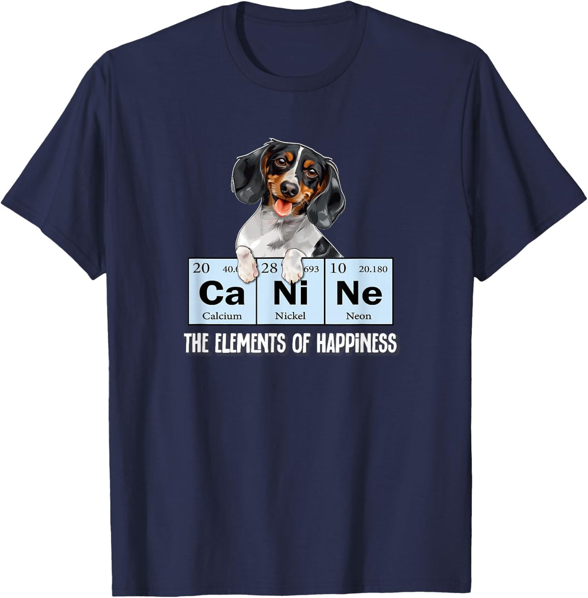 Funny Elements Happiness Piebald Dachshund T-Shirt Tee For Dog Lovers Men Women - Navy Blue