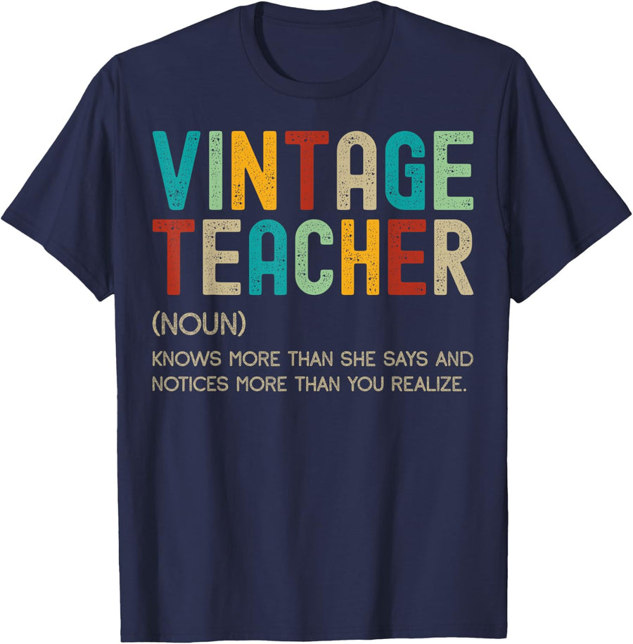 Vintage Teacher Knows More Than - Proud Teacher Definition T-Shirt - Navy Blue