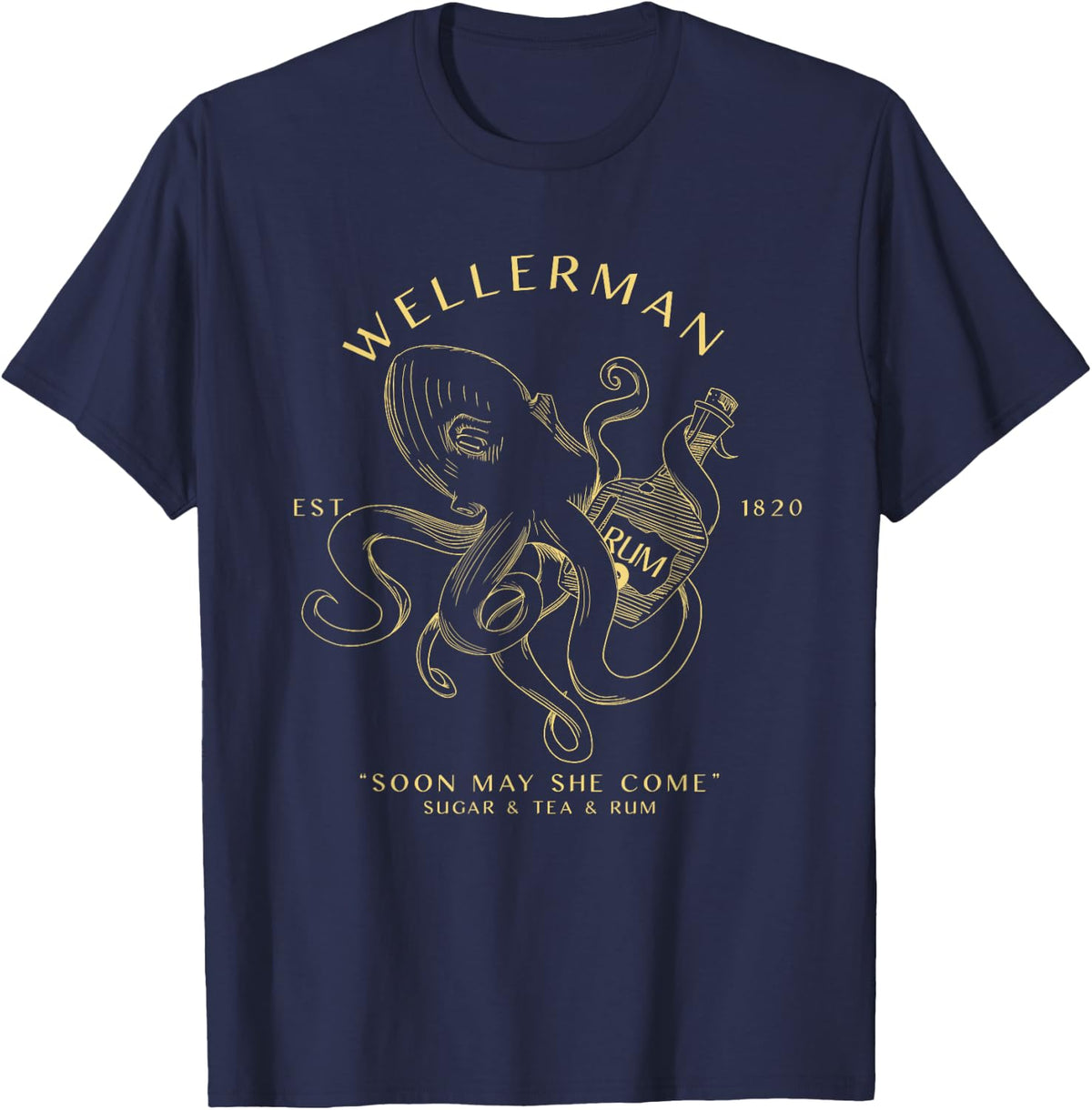 Viral Wellerman Sea Shanty | Kraken Vintage Pirate T-Shirt - Navy Blue