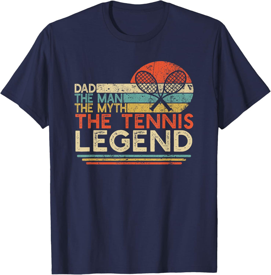 Vintage Tennis Player Dad The Man The Myth The Tennis Legend T-Shirt - Navy Blue
