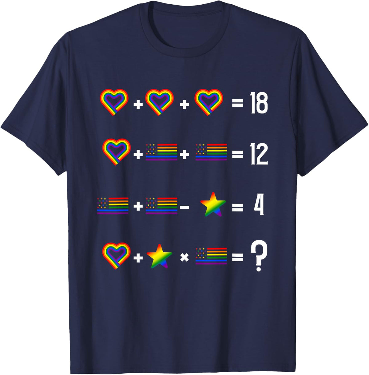 Math Equation LGBT-Q Cool Gay Pride Rainbow Flag Teacher T-Shirt for Men Women Kids - Navy Blue
