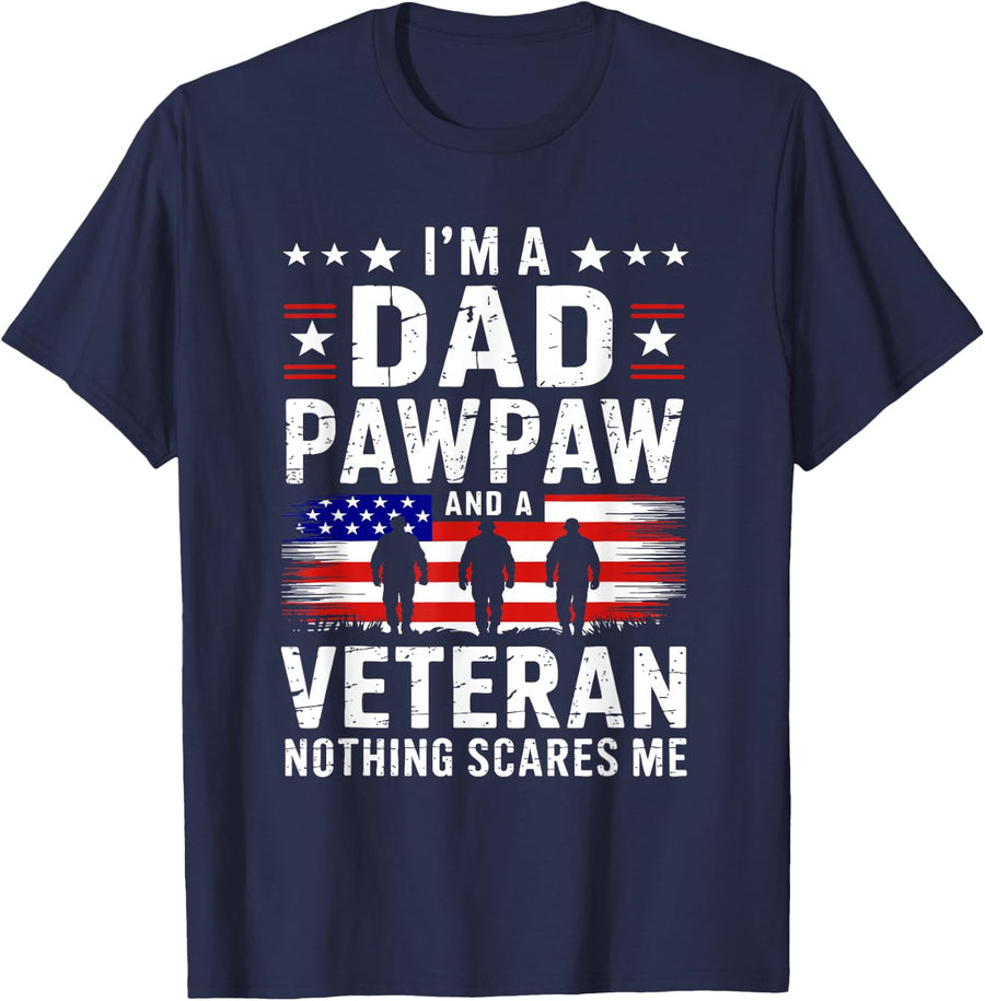I'm A Dad Pawpaw And A Veteran Shirt Men Grandpa Fathers Day T-Shirt - Navy Blue