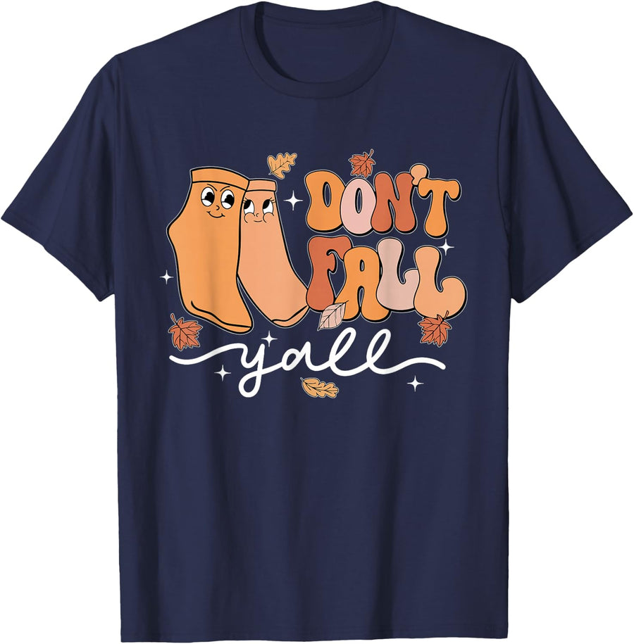 Funny Socks Don't Fall Y'all Fall Prevention PT Halloween T-Shirt - Navy Blue