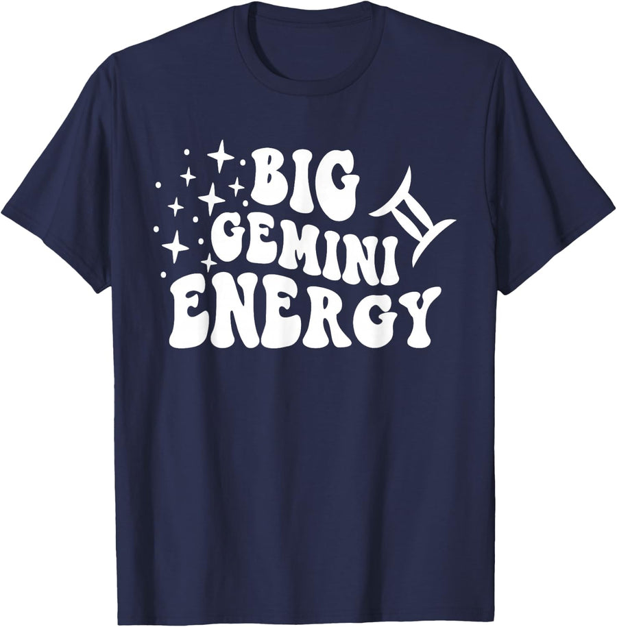 Big Gemini Energy x Gemini Zodiac Retro T-Shirt - Navy Blue