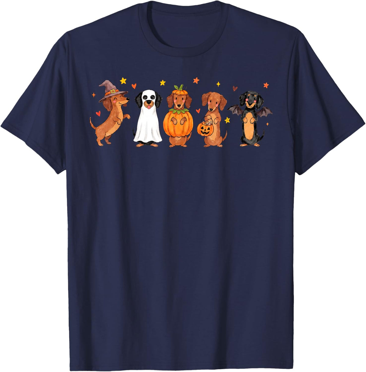 Cute Dachshund Ghost Pumpkin Dog Halloween T-Shirt - Navy Blue