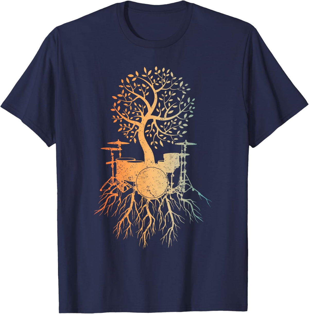 Cool Drum Set Art For Men Women Drummer Music Drumming Lover T-Shirt - Navy Blue