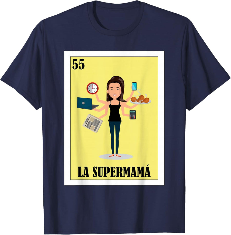 Funny Mexican Mom Design - La Supermama T-Shirt - Navy Blue