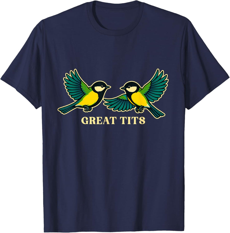 Birdwatching Great Tits Inappropriate Dirty Bird Funny T-Shirt - Navy Blue