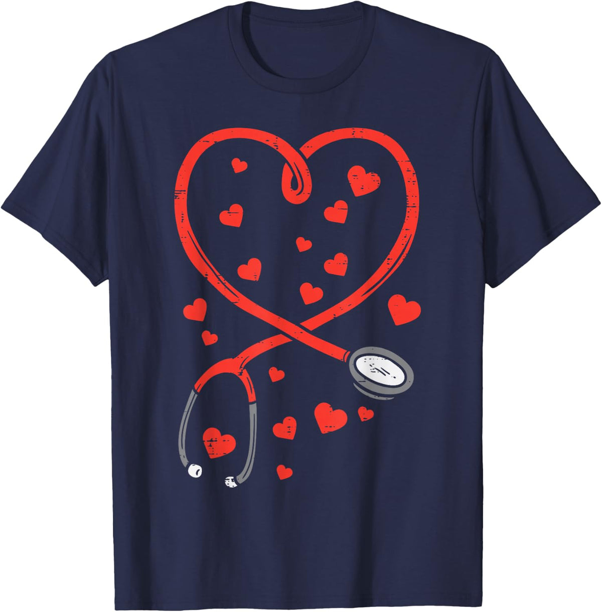 Heart Stethoscope Cute Nurse Valentines Day RN ICU ER Women T-Shirt - Navy Blue