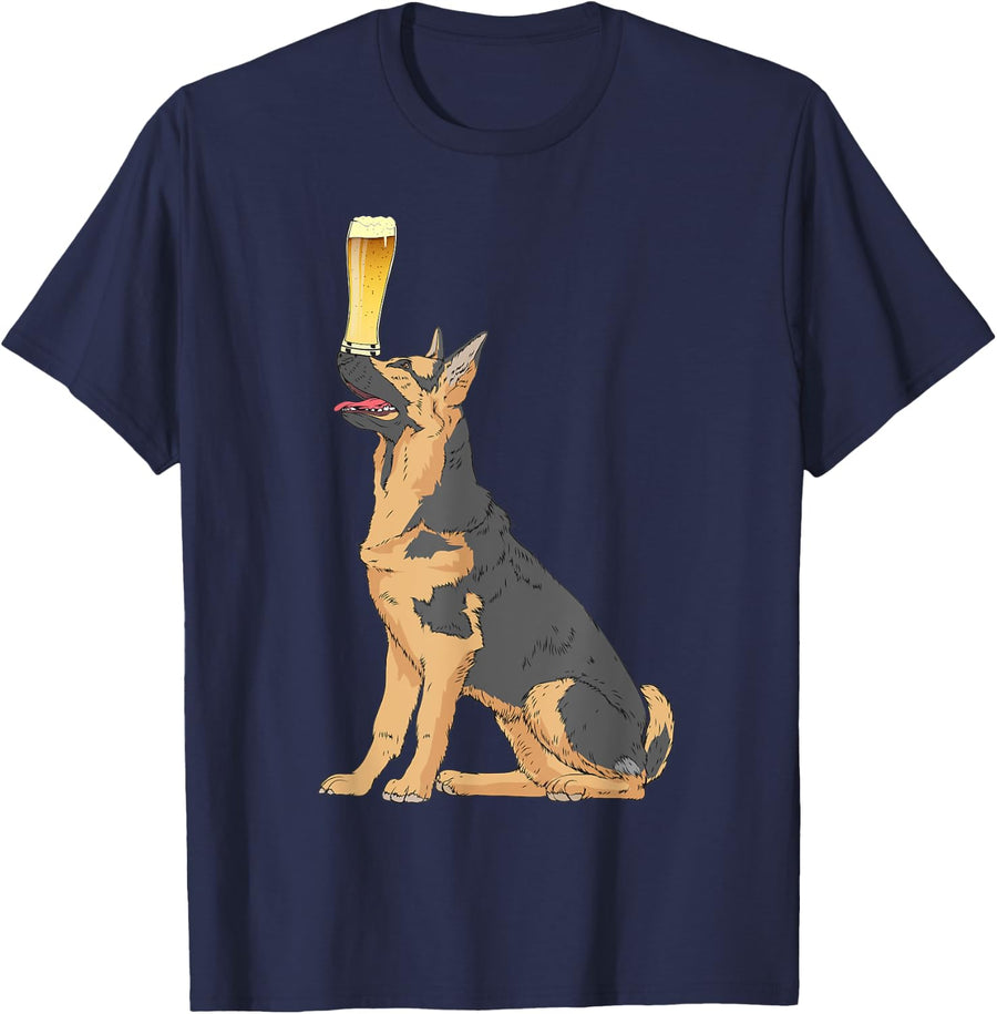 German Shepherd T-Shirt I Love Beer Shirt Craft Beer Tee - Navy Blue