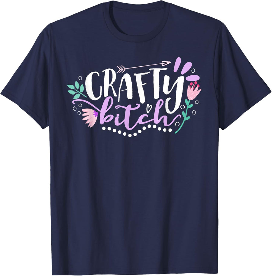 Crafty Bitch Illustration for Women Crafters T-Shirt - Navy Blue