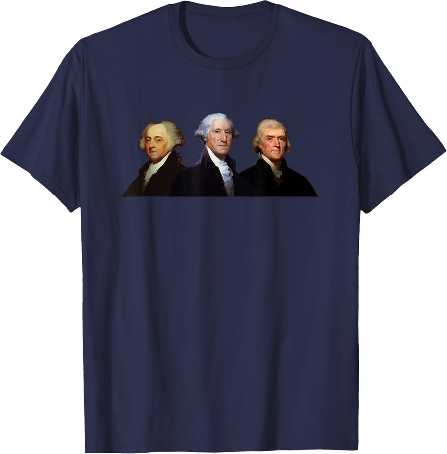 Adams, Washington and Jefferson - US History T-Shirt - Navy Blue
