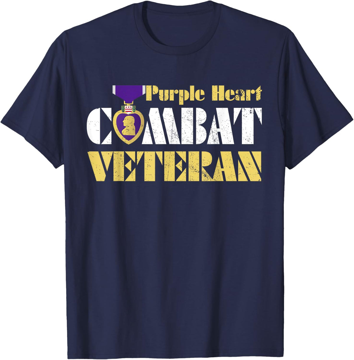Purple Heart Combat Veteran Purple Heart Day US Military T-Shirt - Navy Blue