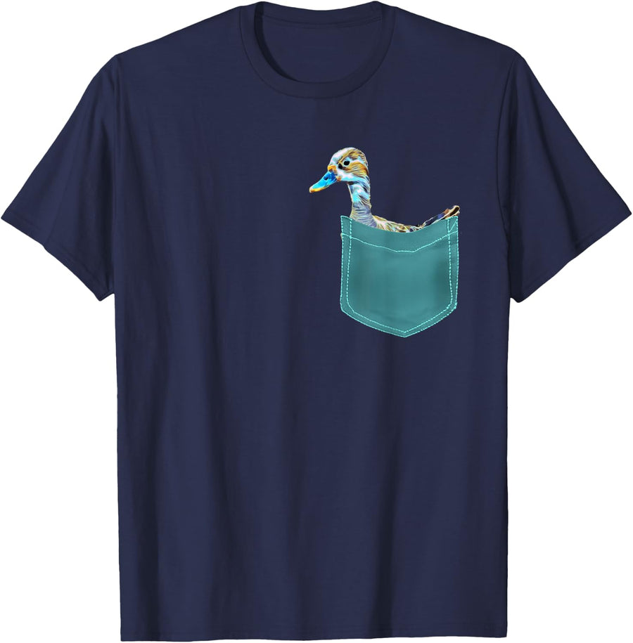 Duck Shirt - Cute Duck in Pocket Men Women Kids Duck Lover T-Shirt - Navy Blue
