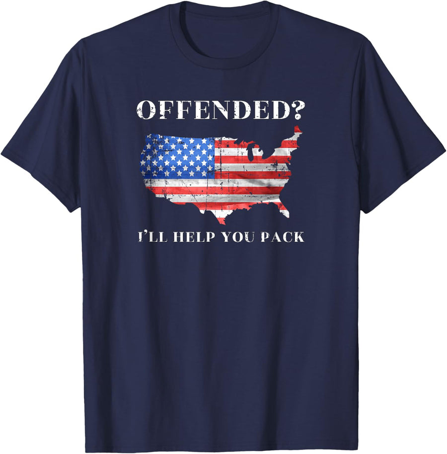 Funny Offended I'll Help You Pack T-Shirt American Flag USA T-Shirt for Women Men - Navy Blue