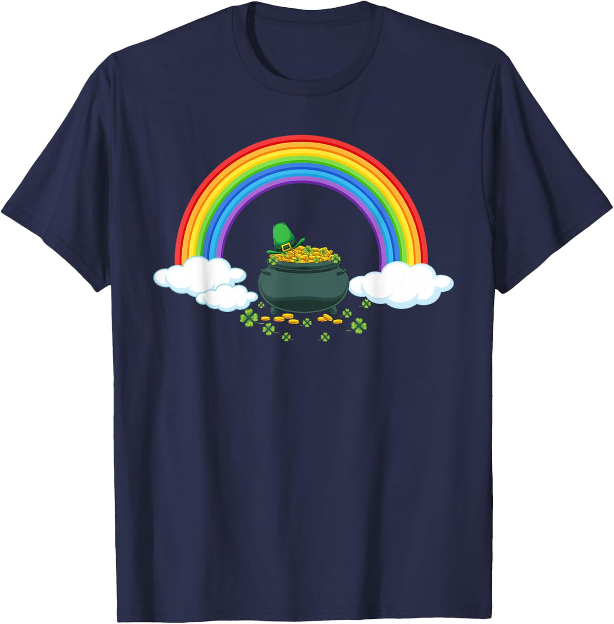 Rainbow Pot Of Gold Irish Shamrock St Patricks Day T-Shirt - Navy Blue