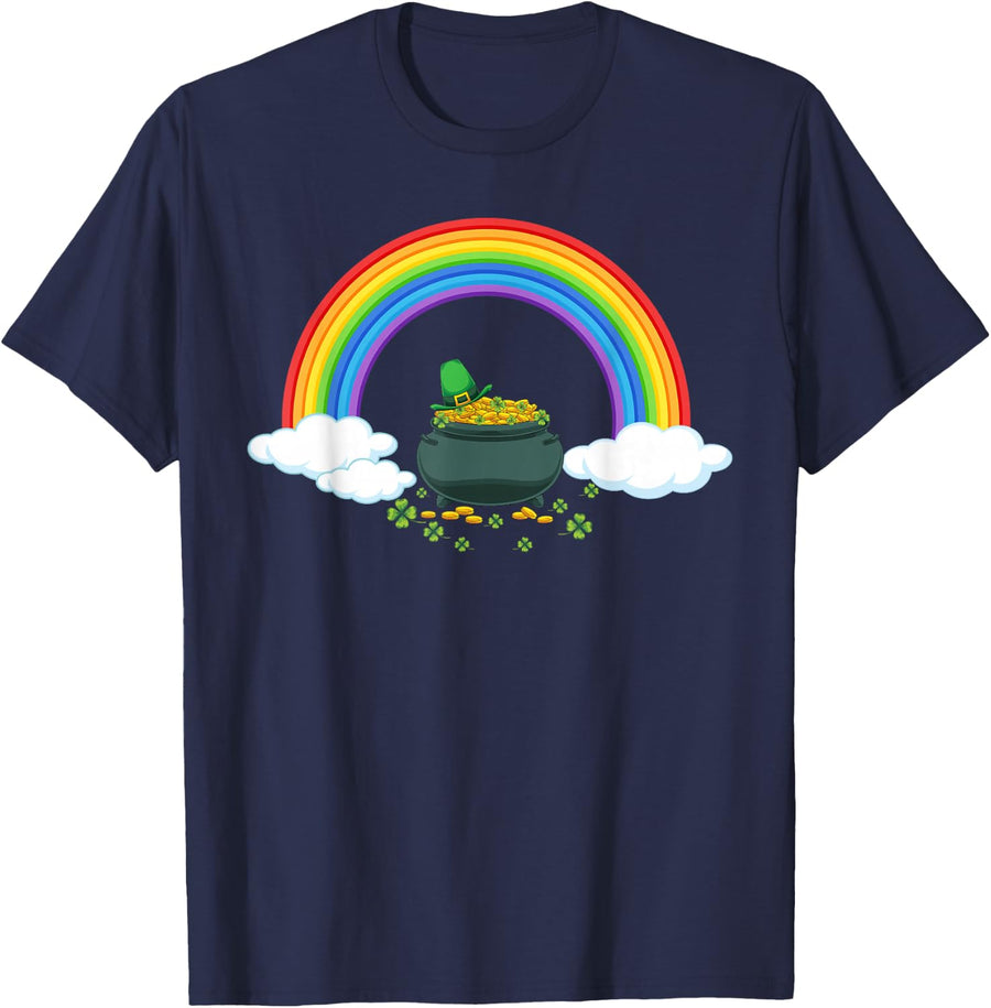 Rainbow Pot Of Gold Irish Shamrock St Patricks Day T-Shirt - Navy Blue