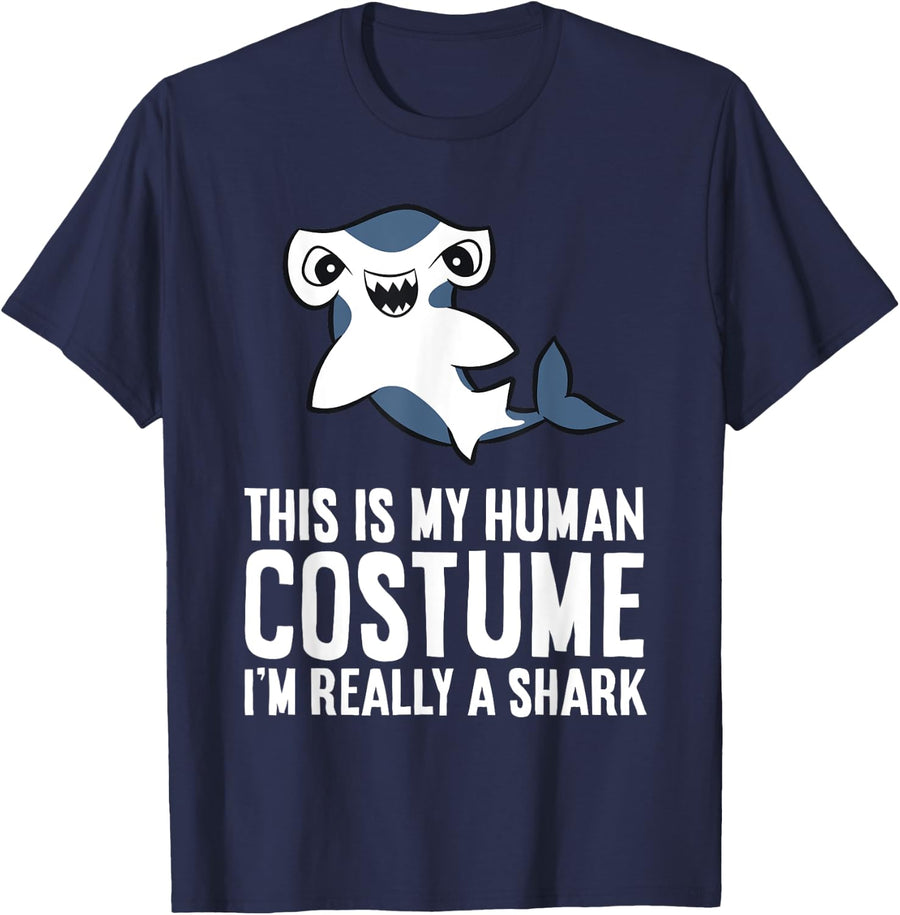 This Is My Human Costume I'm Really A Shark Hammerhead Shark T-Shirt - Navy Blue