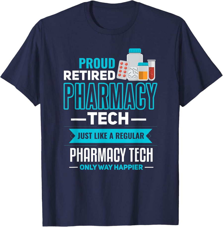 Pharmacy Tech Shirt for Retirement Funny Retired CPhT T-Shirt - Navy Blue
