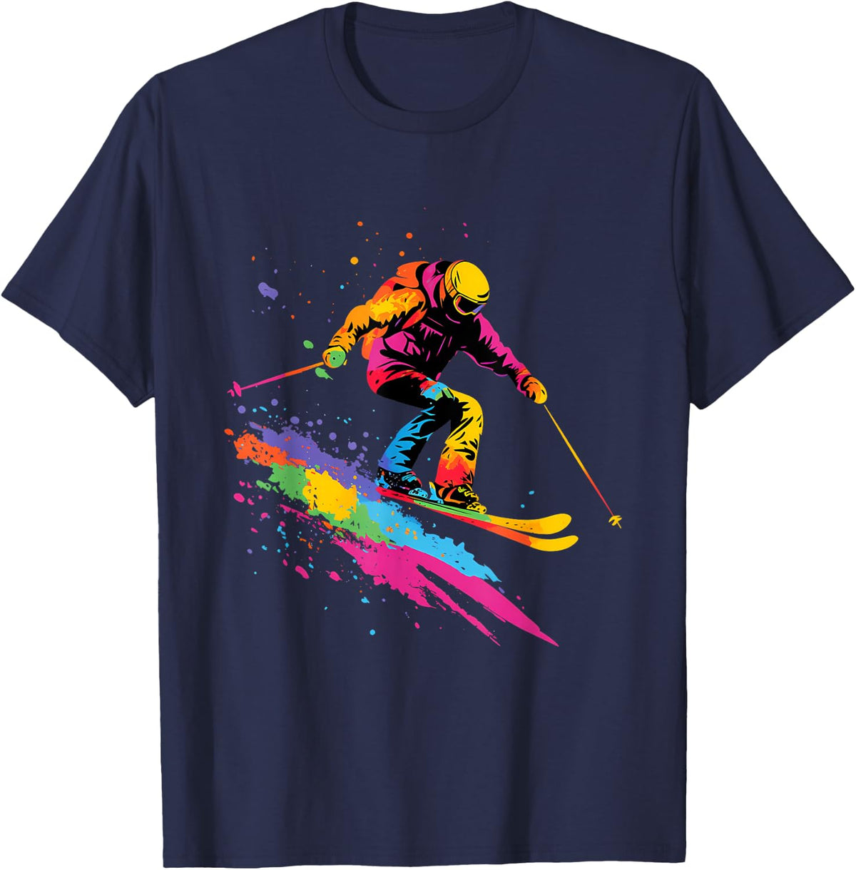 Colorful Skiing Ski T-Shirt - Navy Blue