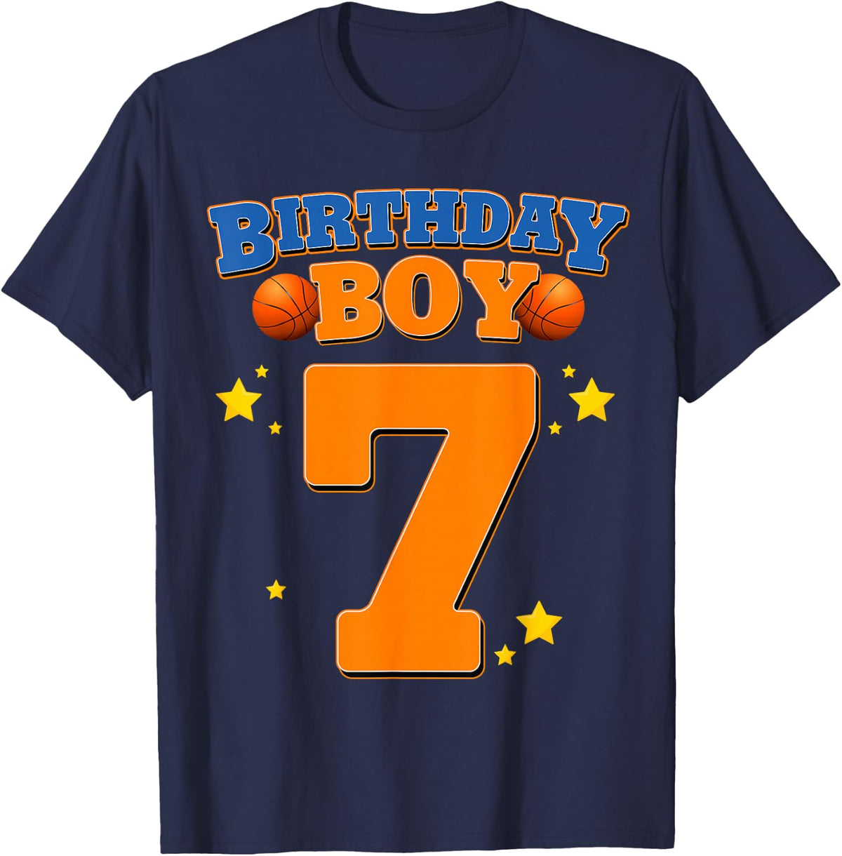 7th Birthday Boy Shirt Basketball 7 Years Old Kids Gift T-Shirt - Navy Blue