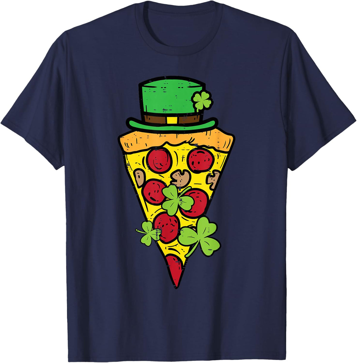 St Patricks Day Pizza Saint Paddys Pattys Men Women Kids T-Shirt - Navy Blue