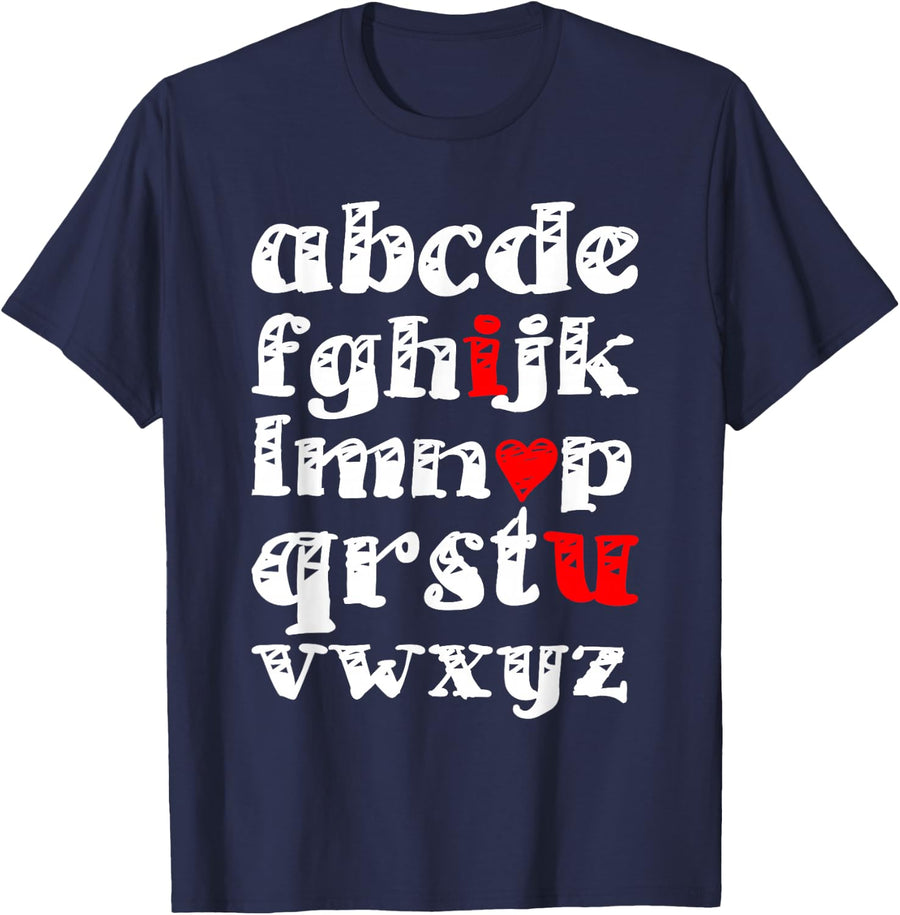 ABC Alphabet I Love You English Teacher Valentines Day T-Shirt - Navy Blue