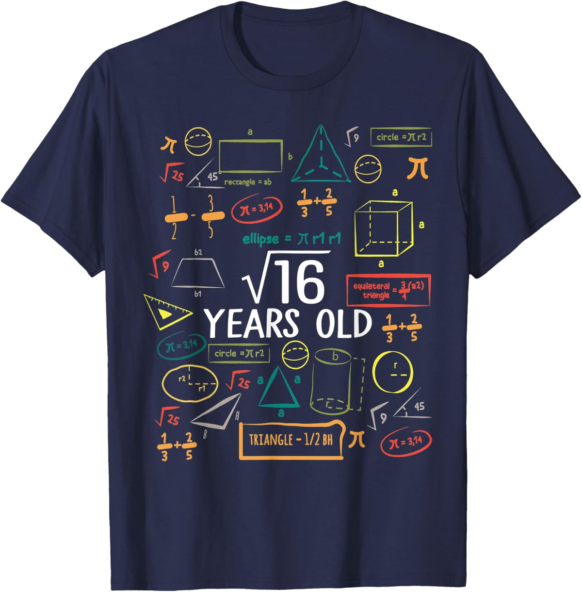 4 Years Old Square Root Math 4th Birthday Boy Girl Kids T-Shirt Tee - Navy Blue