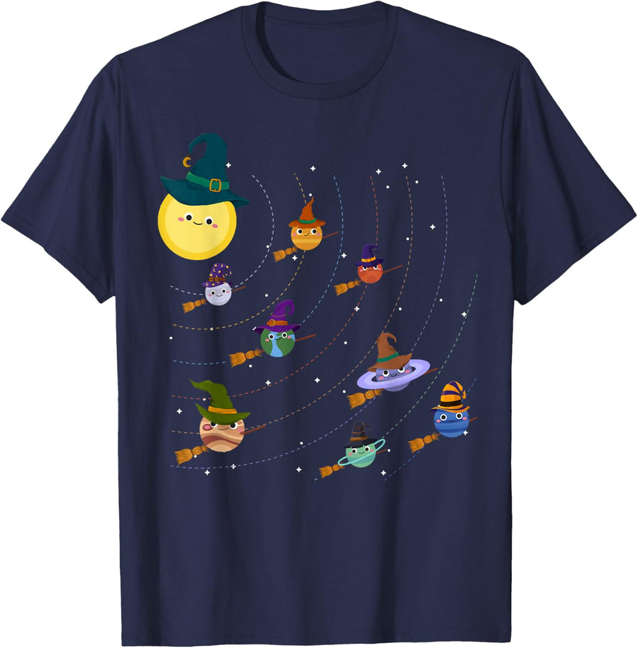 Funny Halloween Solar System Witch Planets - Space Astronaut T-Shirt - Navy Blue