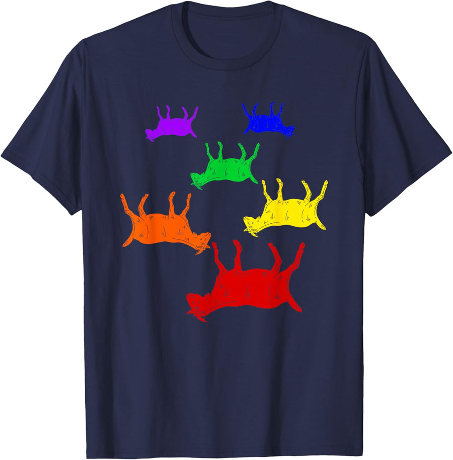 Rainbow Fainting Goats Farm Animal Lover Fainting Goat T-Shirt - Navy Blue