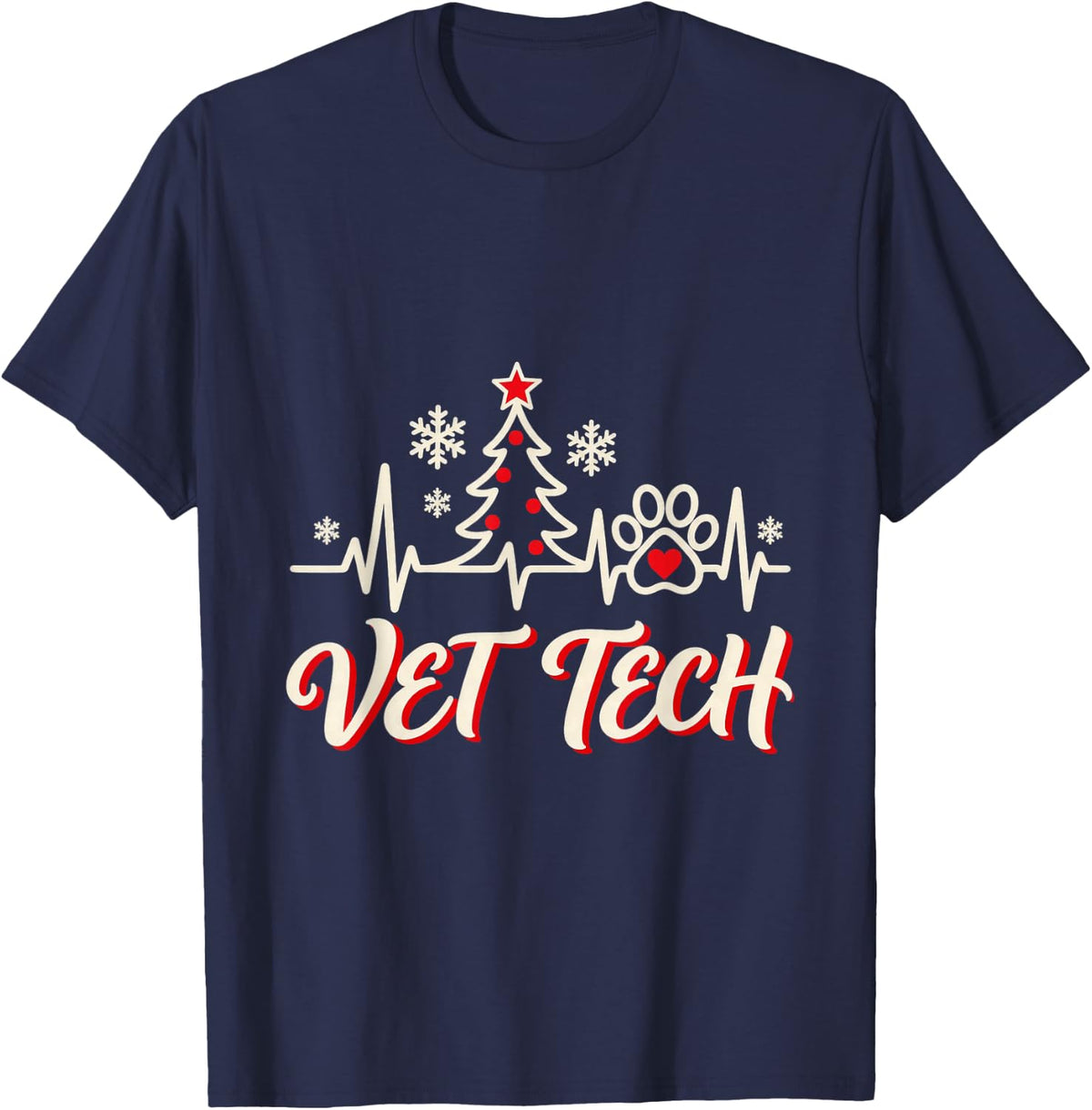 Christmas Vet Tech Festive Tree T-Shirt - Navy Blue