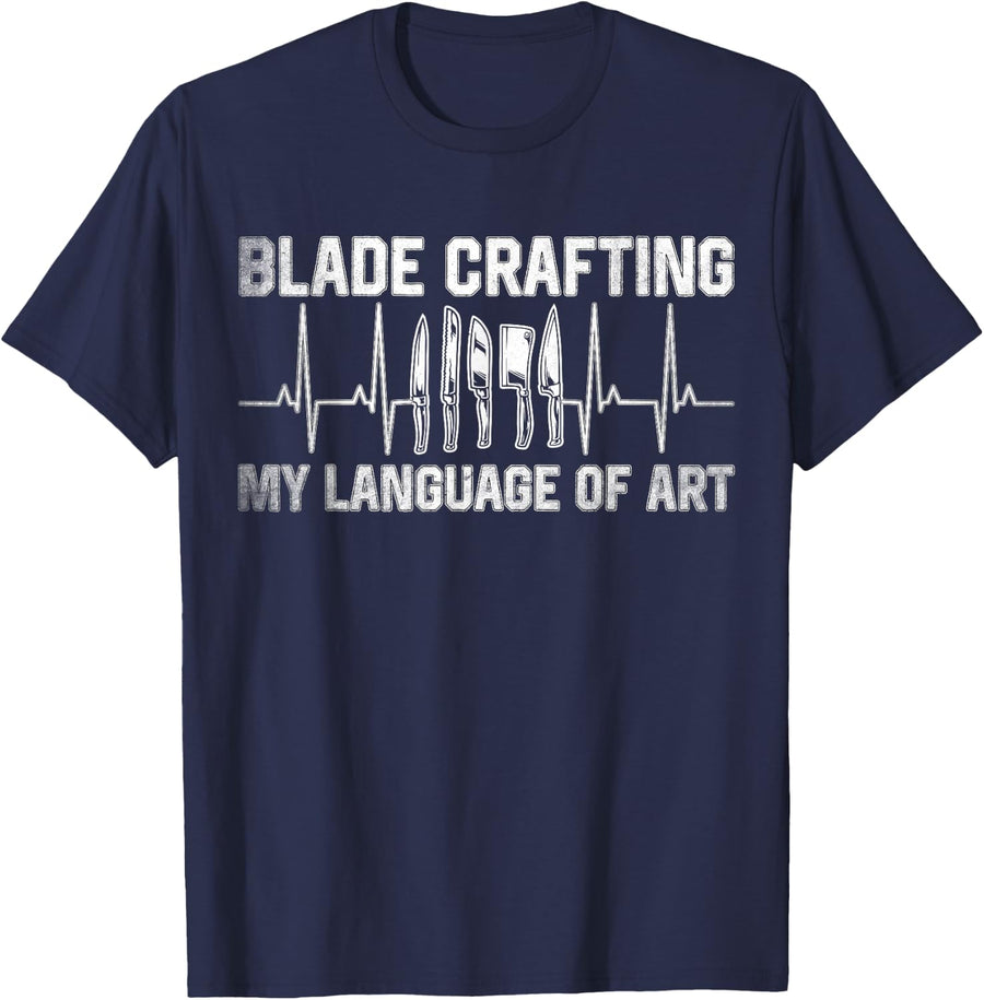Blade Crafting - My Language Of Art - Heartbeat Bladesmith T-Shirt - Navy Blue
