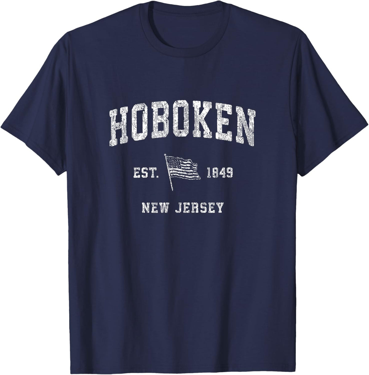 Hoboken New Jersey NJ T-Shirt Vintage US Flag Sports Tee T-Shirt - Navy Blue