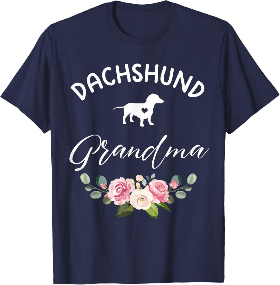 Dachshund Dog Grandma Silhouette Mother's Day T-Shirt - Navy Blue