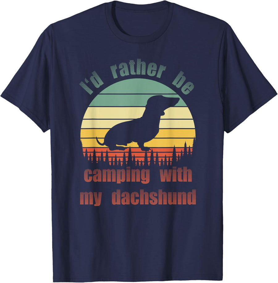 I'd Rather Be Camping With My Dachshund Weiner Dog Lover Men Women Girls Kids T-Shirt - Navy Blue