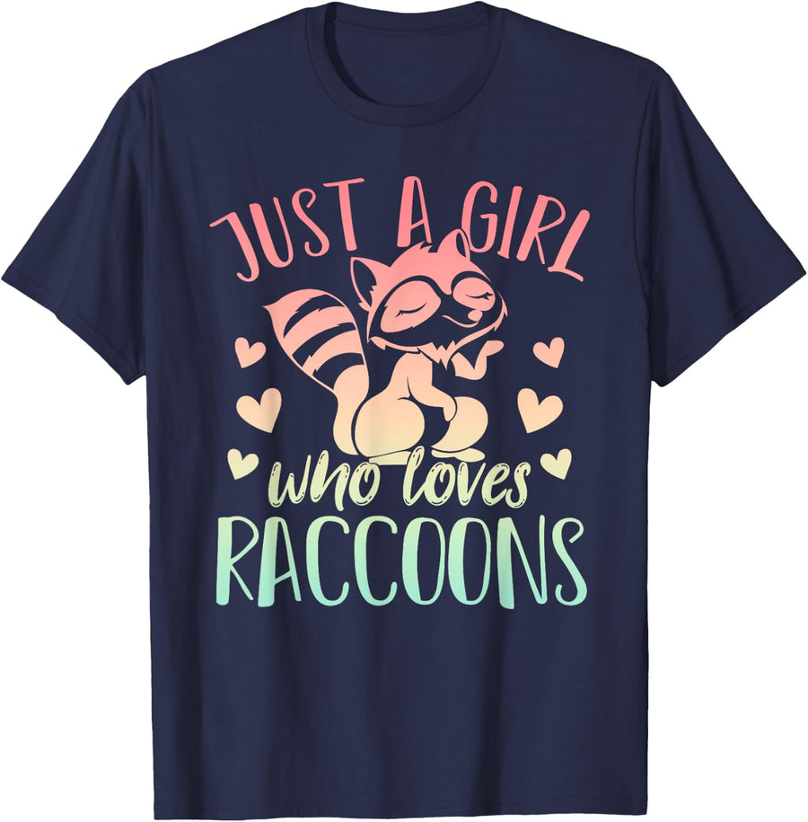 Just A Girl Who Loves Raccoons Zoo Animal Trash Panda Racoon T-Shirt - Navy Blue