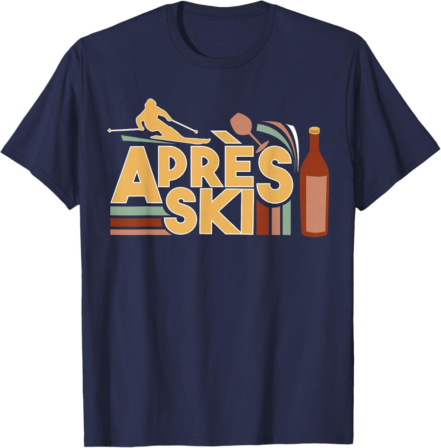 Apres Ski Retro Vintage Style Party Outfit T-Shirt - Navy Blue