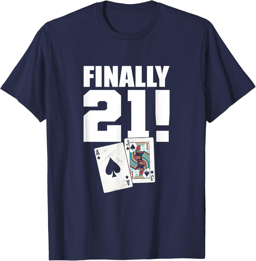 21st Birthday Casino Blackjack Finally 21 For Men Las Vegas T-Shirt - Navy Blue