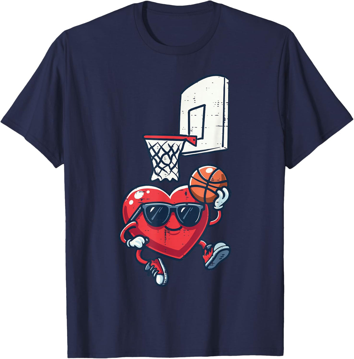 Valentines Day Heart Basketball Cute Toddler Boys Kids Men T-Shirt - Navy Blue