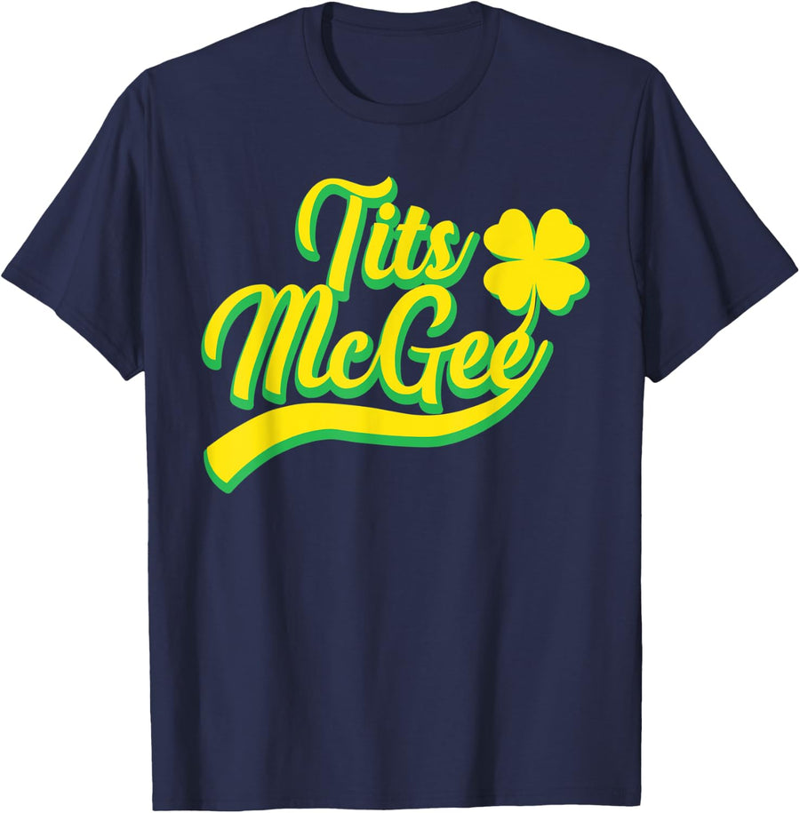 Tits McGee Shamrock St. Patrick's Day Women's Tits McGee T-Shirt - Navy Blue