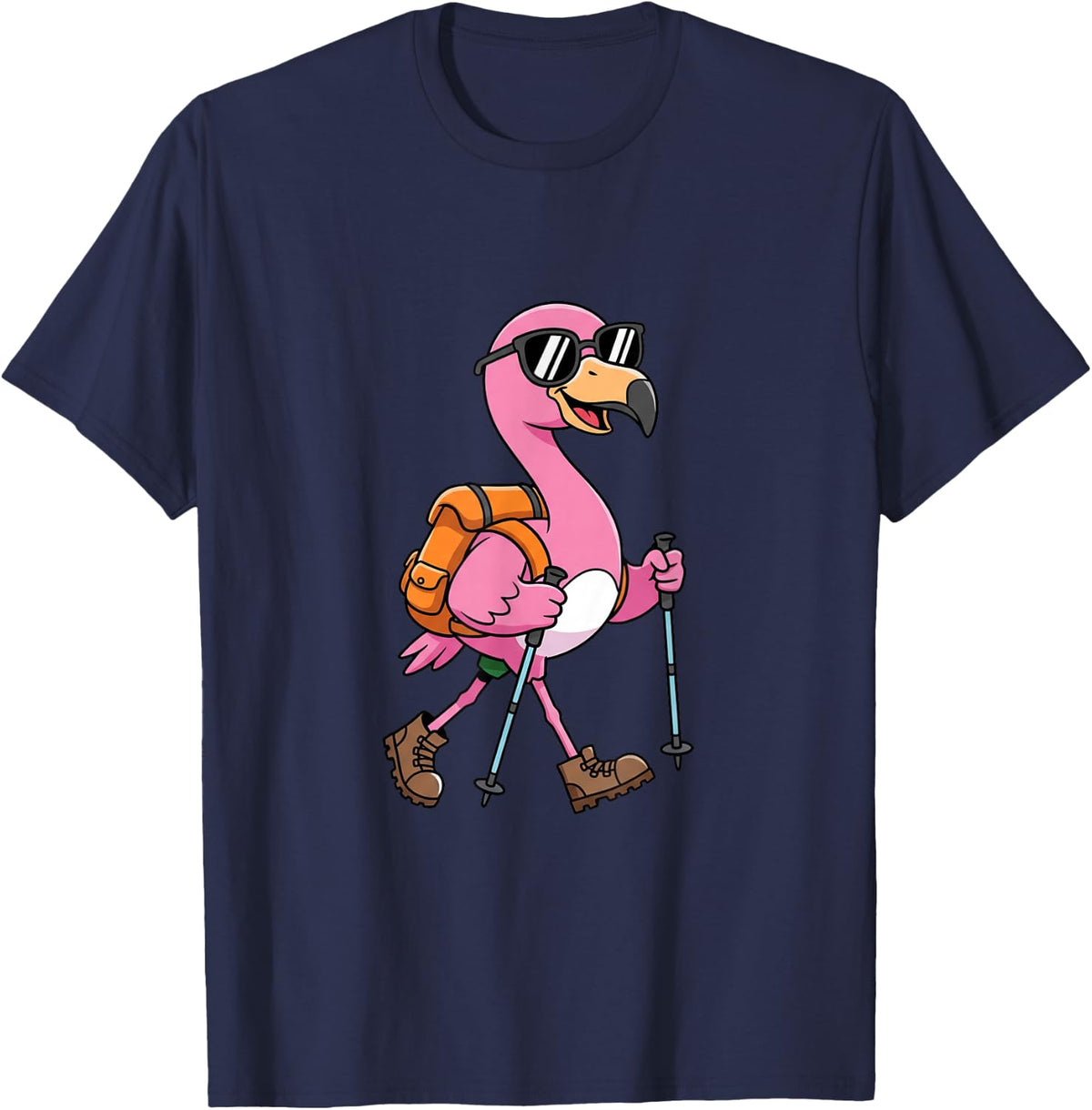 Cute Flamingo Hiking Camping Funny Outdoor Nature Lover T-Shirt - Navy Blue