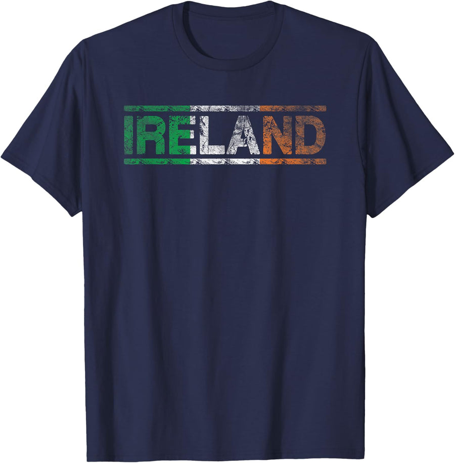 Irish Ireland flag Shamrock gifts Irishman woman Retro Distressed Graphic T-Shirt - Navy Blue