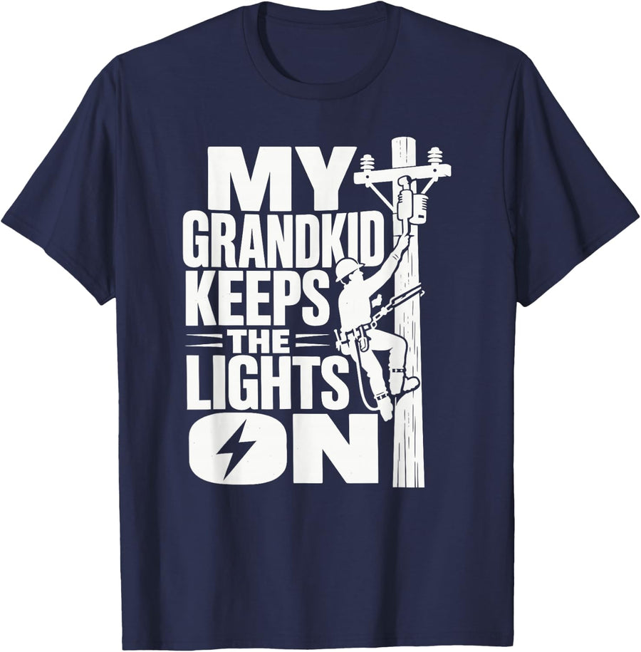 Lineman Grandma Utility Pole Climber T-Shirt - Navy Blue