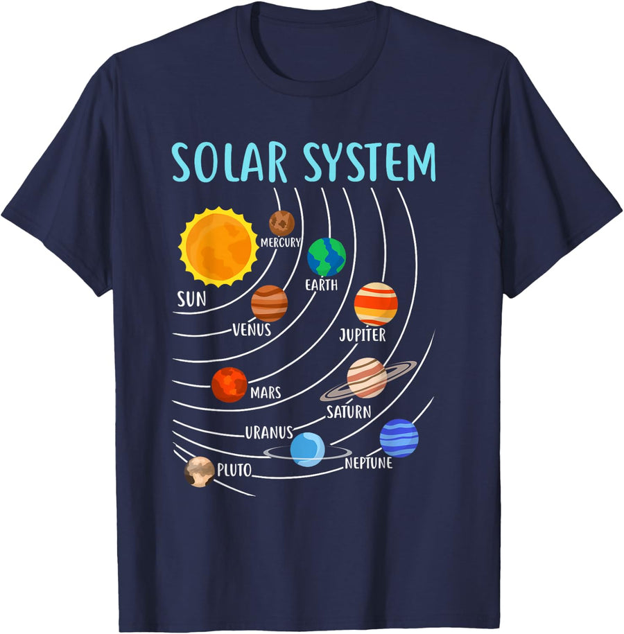 Solar System Planets Science Space Boys Girls STEM Kids T-Shirt - Navy Blue