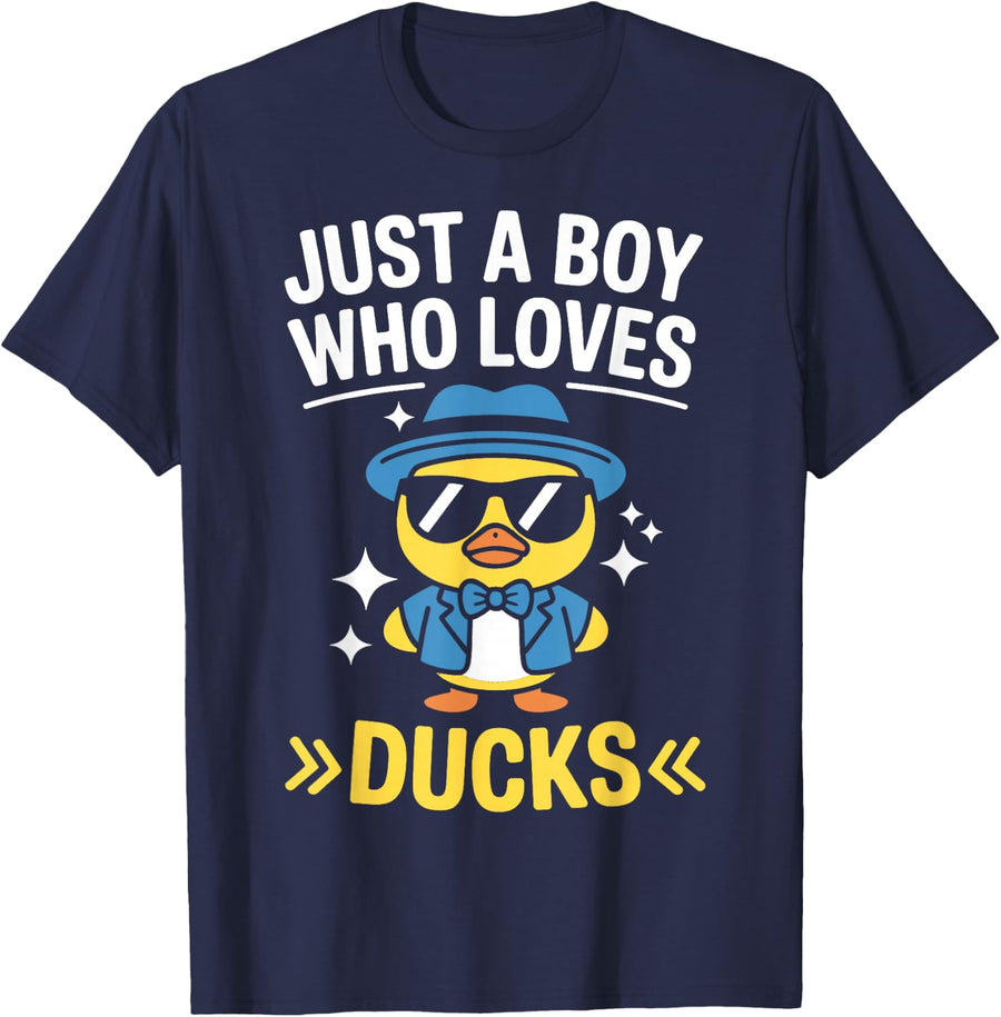 Just A Boy Who Loves Ducks Rubber Duck Style Tee T-Shirt for Kids Boys - Navy Blue