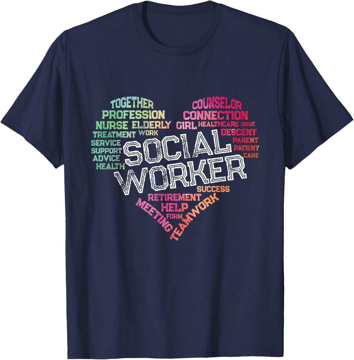 Social Worker Word Cloud Heart Social Work Gift T-Shirt - Navy Blue