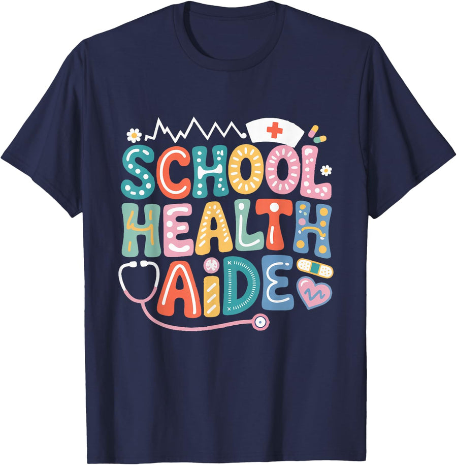 Health Assistant Squad Team Tees School Health Aide T-Shirts for Medical Office Staff - Navy Blue