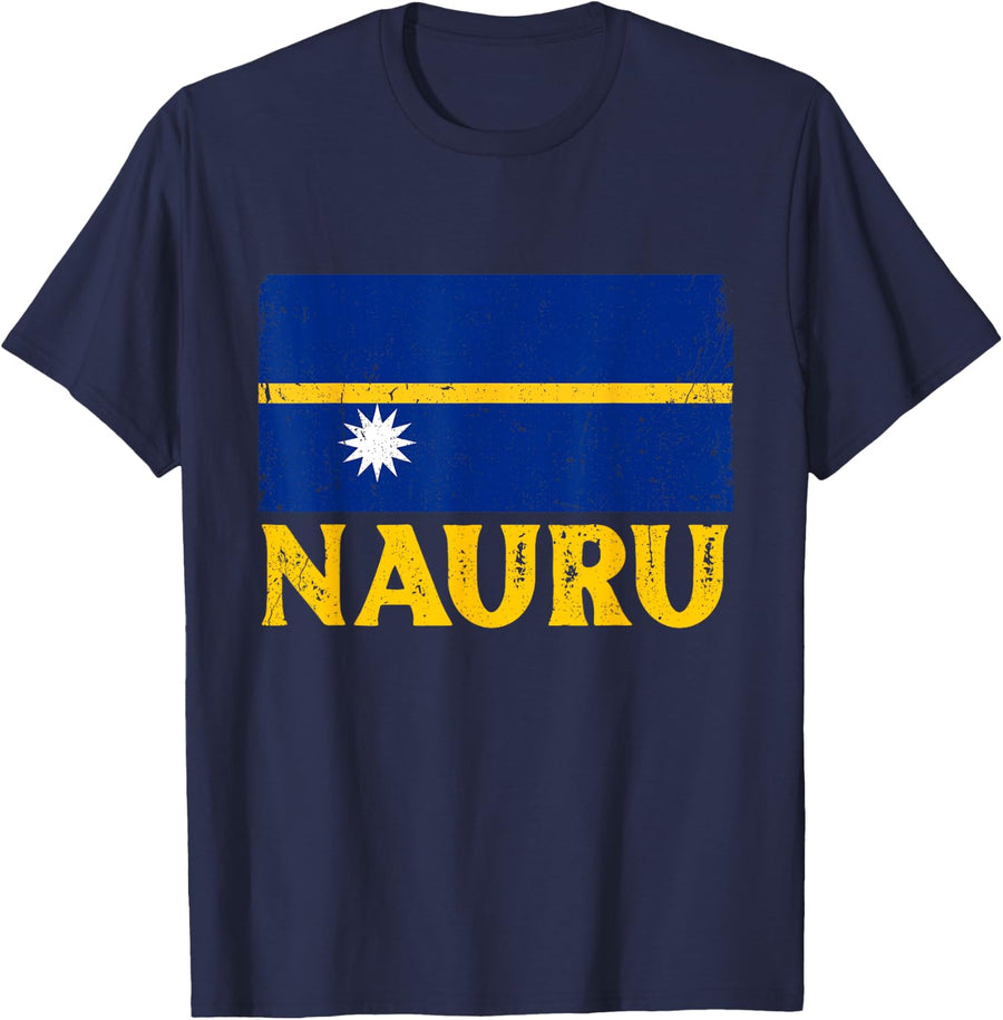 Distressed Retro Nauru Flag Men Women Kids Patriotic T-Shirt - Navy Blue